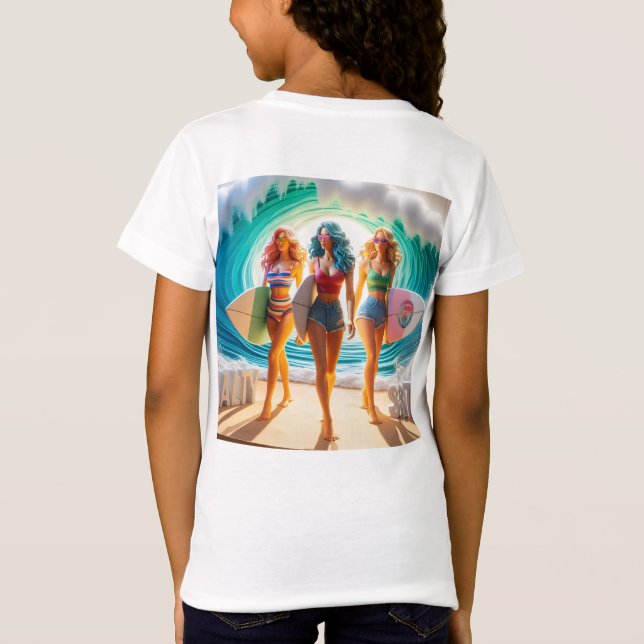 Salty Sisterhood Trio Girls Beach Walk Surfer T Shirt (Baksida)