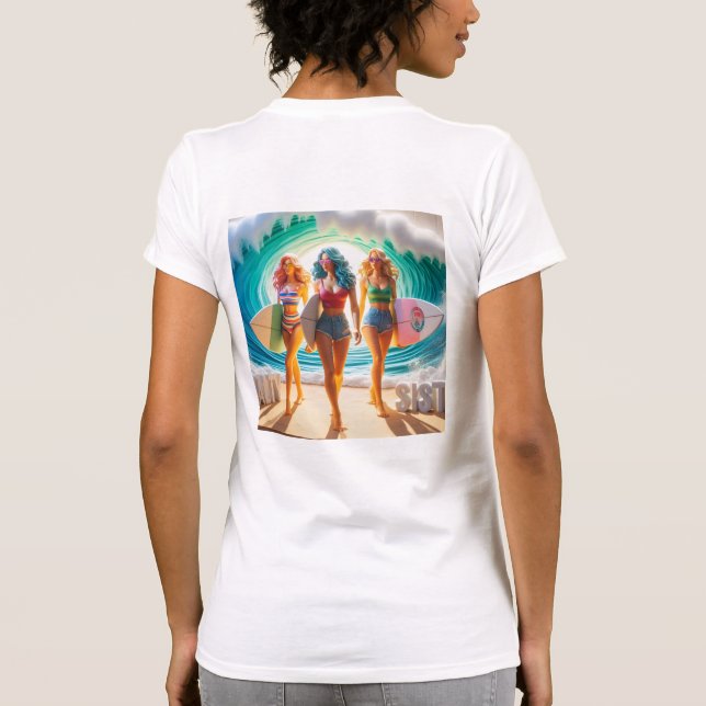 Salty Sisterhood Trio Girls Beach Walk Surfer T Shirt (Baksida)