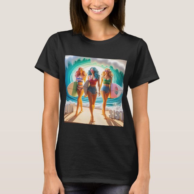 Salty Sisterhood Trio Girls Beach Walk Surfer T Shirt (Framsida)