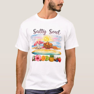 Salty Soul Retro Sommar Vibes Horisontell Strand R T Shirt