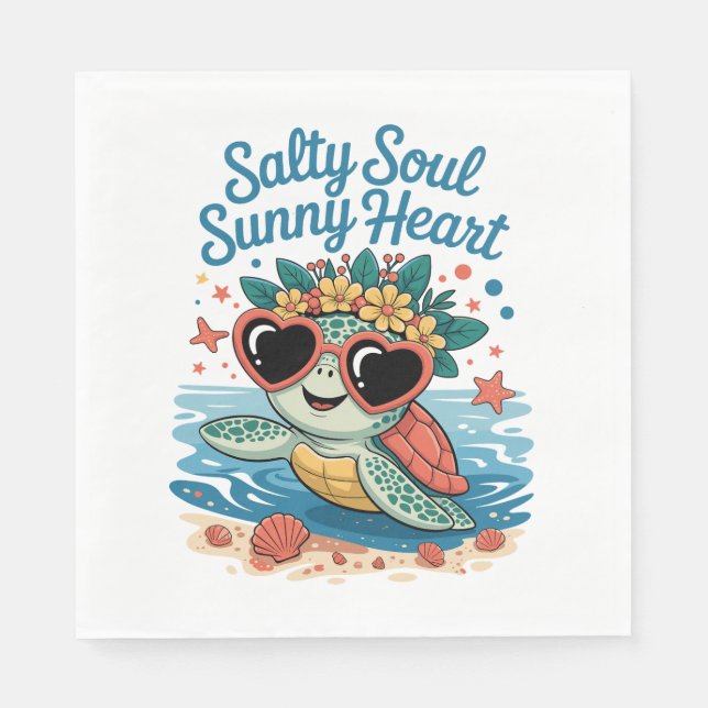 Salty Soul Sunny Heart Turtle Summer Pappersservett (Framsidan)