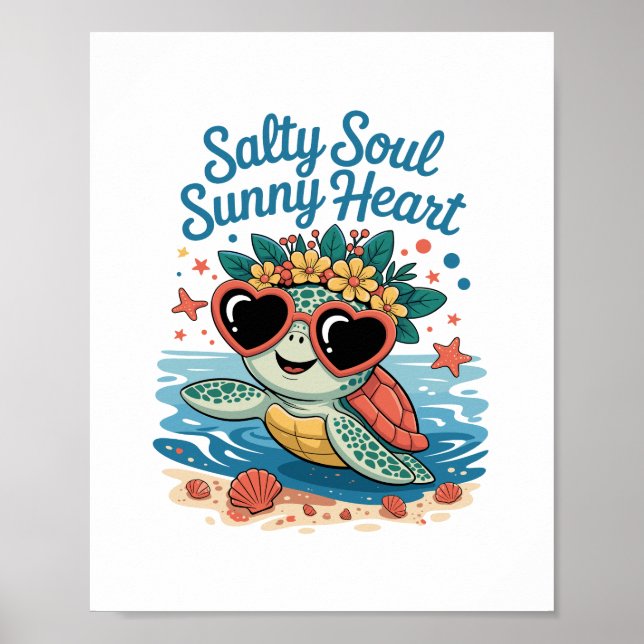 Salty Soul Sunny Heart Turtle Summer Poster (Framsidan)