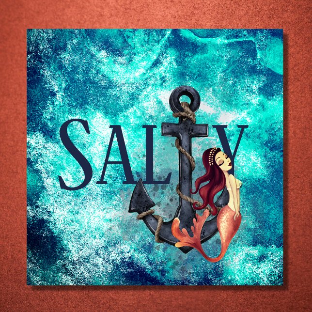Salty - Vackert Sjöjungfru, Anchor Nautical Poster (Salty - Beautiful Mermaid, Anchor Nautical Poster)