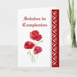 Saludos de Cumpleaños Röd PoppiesGarden blommor Kort