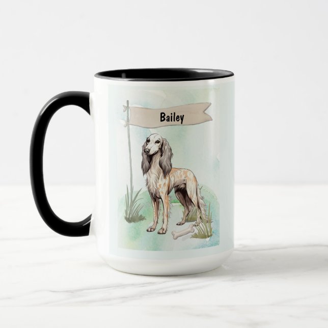 Saluki Akvarell Personlig Hund Mugg (Vänster)