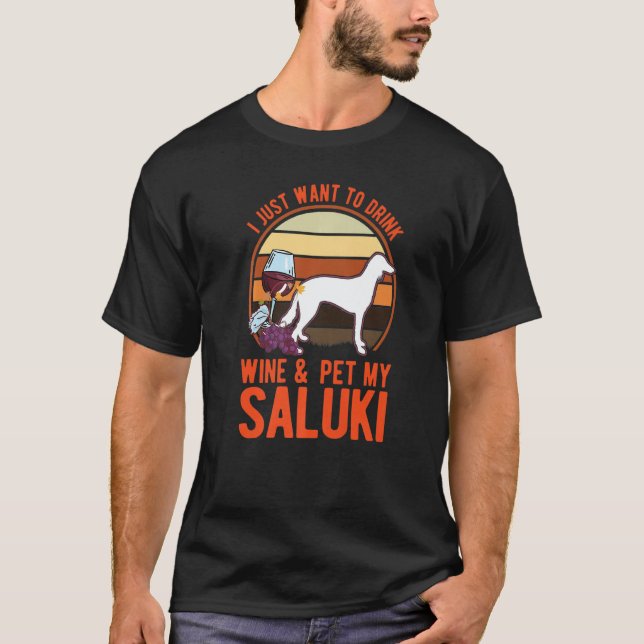 Saluki And Wine Persian Greyhound Saluki   T Shirt (Framsida)