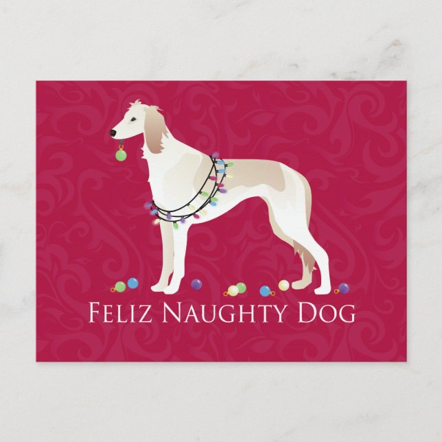 Saluki Feliz Naughty Hund juldesign Helg Vykort (Framsida)