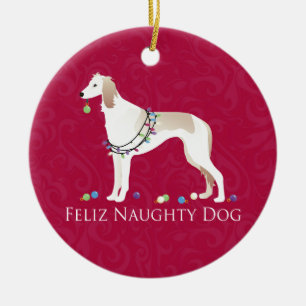 Saluki Feliz Naughty Hund juldesign Julgransprydnad Keramik