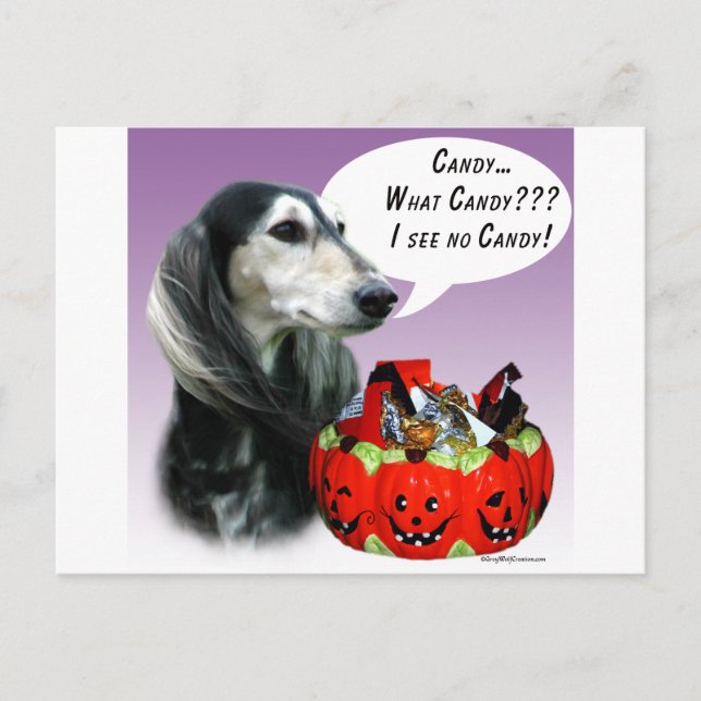 Saluki Halloween Candy Vykort (Framsida)