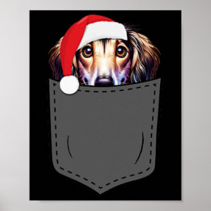 Saluki Hund Santa Hat jul Pocket Roligt Julafton 1 Poster