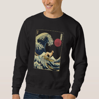 Saluki Japanese Kanagawa Wave  Surf Dog Lång Ärmad Tröja