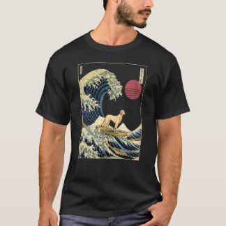 Saluki Japanska Kanagawa Wave Surfa Hund T Shirt