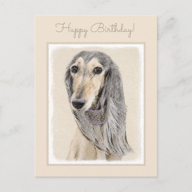 Saluki (lisma), målning - gullig original- vykort (Framsida)