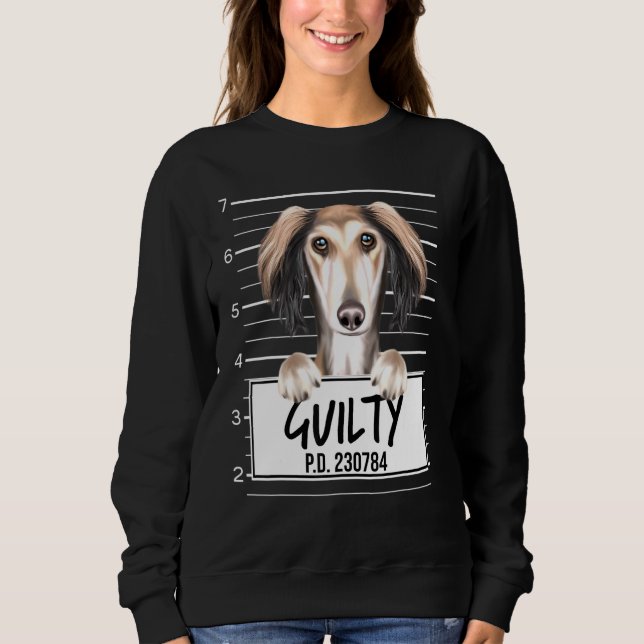 Saluki Mugshot Guilty Hund T Shirt (Framsida)