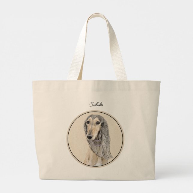 Saluki Painting Fawn Sable Cute Original Hund Art Jumbo Tygkasse (Baksida)