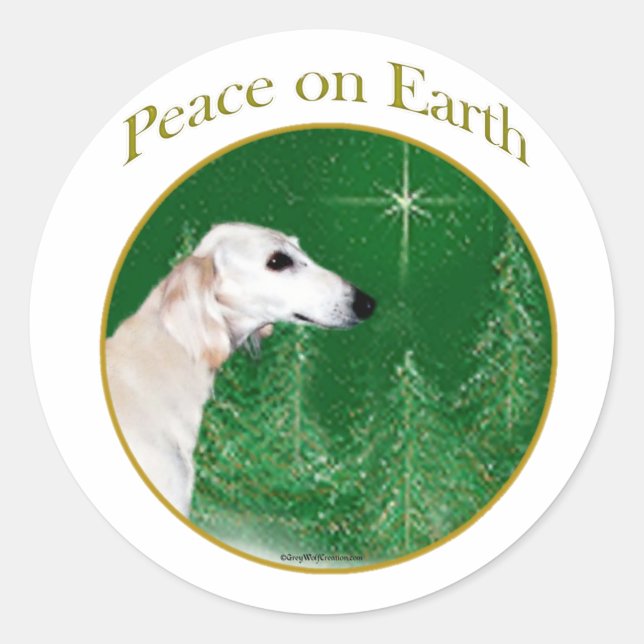 Saluki Peace Runt Klistermärke (Framsida)