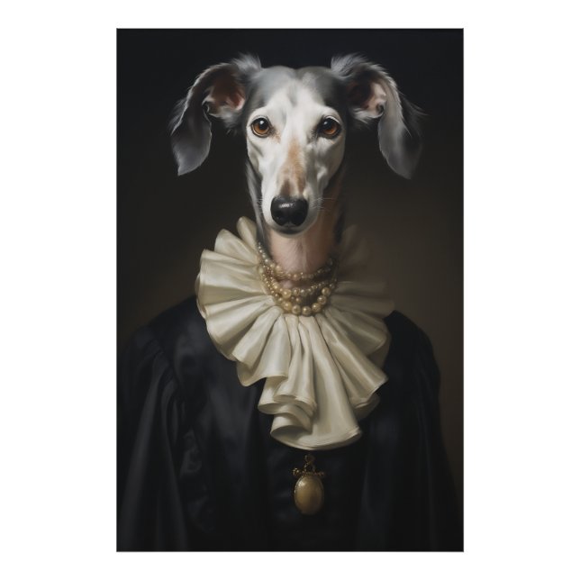 Saluki Porträtt Pearls och Collar Fototryck (Framsidan)
