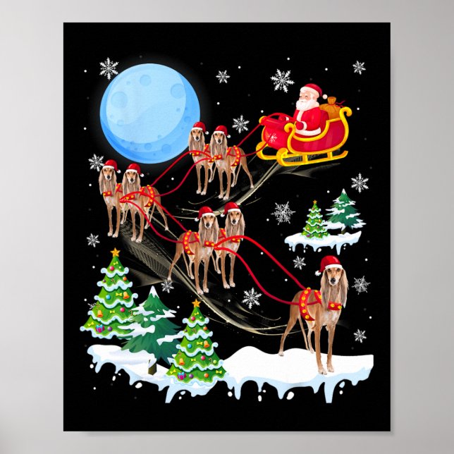 Saluki Reindeer jul Hund Riding Santa Hat Xma Poster (Framsidan)