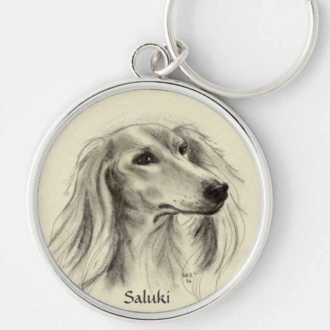 SALUKI RUND SILVERFÄRGAD NYCKELRING (Framsidan)