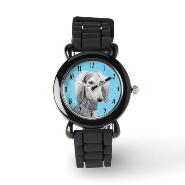 Saluki (Silver) - Färgning - Konst av rent Hund Armbandsur (Framsida)