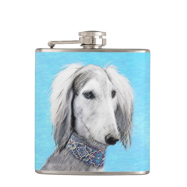 Saluki (Silver) - Färgning - Konst av rent Hund Fickplunta (Framsidan)