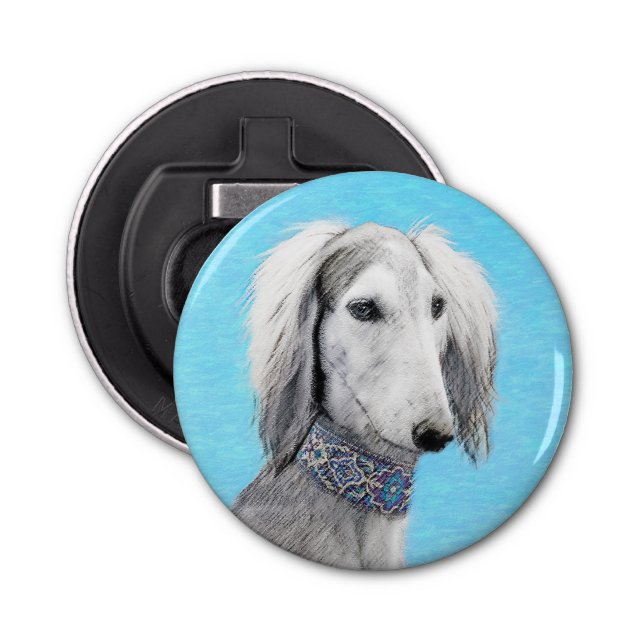 Saluki (Silver) - Färgning - Konst av rent Hund Flasköppnare (Framsidan)