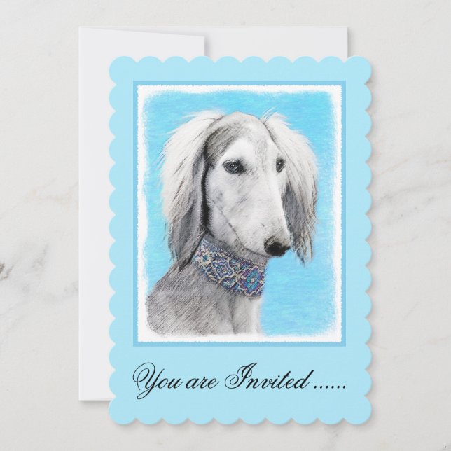 Saluki (Silver) - Färgning - Konst av rent Hund Inbjudningar (Framsida)