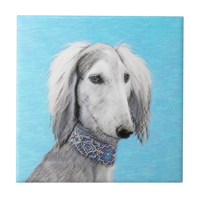 Saluki (Silver) - Färgning - Konst av rent Hund Kakelplatta (Framsidan)