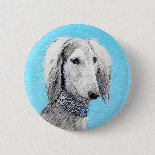 Saluki (Silver) - Färgning - Konst av rent Hund Knapp (Framsida)