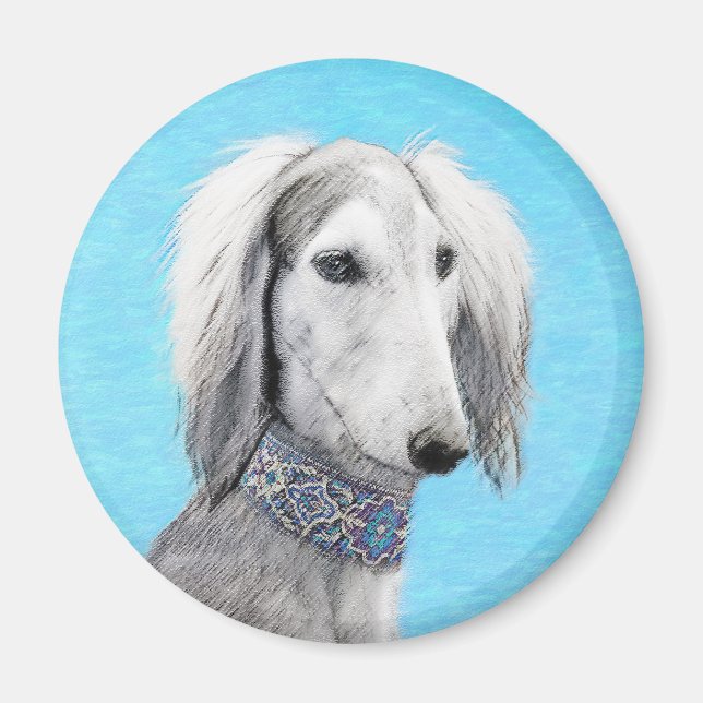 Saluki (Silver) - Färgning - Konst av rent Hund Magnet (Framsidan)