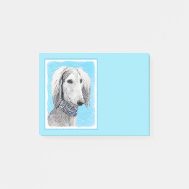 Saluki (Silver) - Färgning - Konst av rent Hund Post-it Block (Framsida)