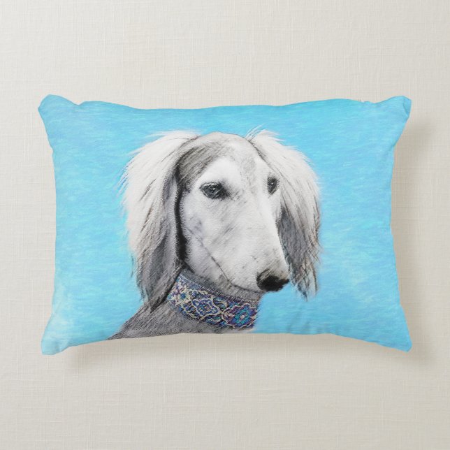 Saluki (Silver) - Färgning - Konst av rent Hund Prydnadskudde (Framsidan)