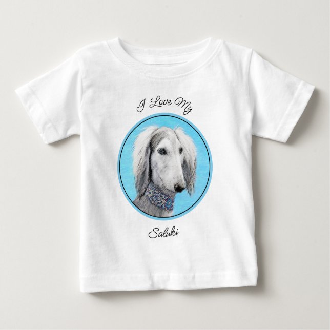 Saluki (Silver) - Färgning - Konst av rent Hund T Shirt (Framsida)