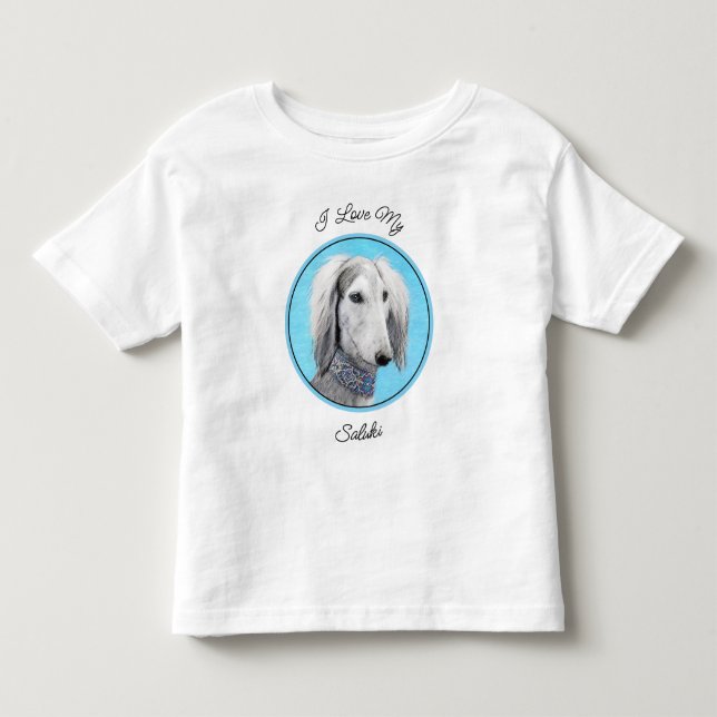 Saluki (Silver) - Färgning - Konst av rent Hund T Shirt (Framsida)