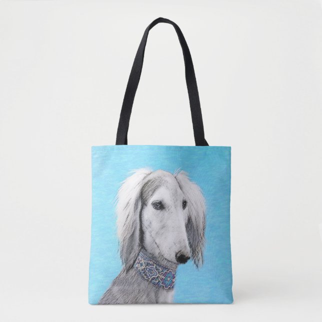 Saluki (Silver) - Färgning - Konst av rent Hund Tygkasse (Framsida)