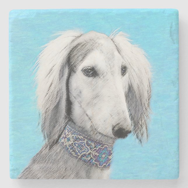 Saluki (Silver) - Färgning - Konst av rent Hund Underlägg Sten (Framsidan)