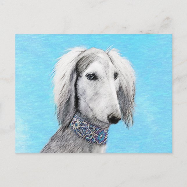 Saluki (Silver) - Färgning - Konst av rent Hund Vykort (Framsida)