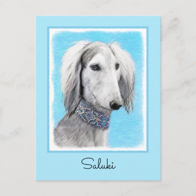 Saluki (Silver) - Färgning - Konst av rent Hund Vykort (Framsida)