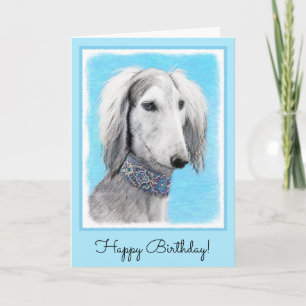 Saluki (silver) målning - gullig original- kort