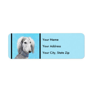 Saluki (silver) målning - gullig original- returadress etikett
