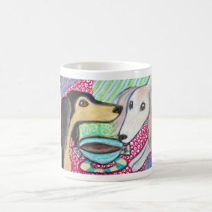 SALUKI som dricker kaffe befjädrad konst Kaffemugg