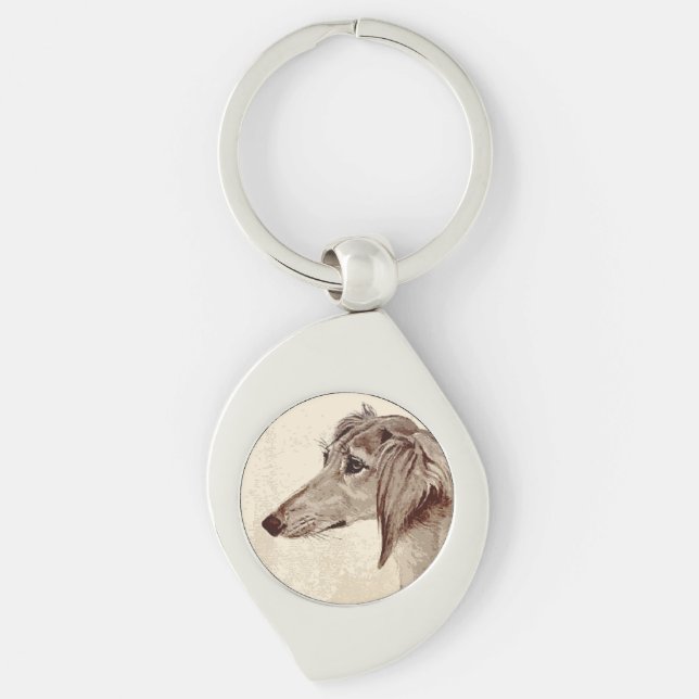 Saluki Swirl Silverfärgad Nyckelring (Framsidan)