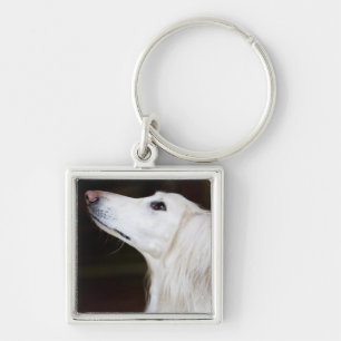 Saluki tittar upp fyrkantig silverfärgad nyckelring