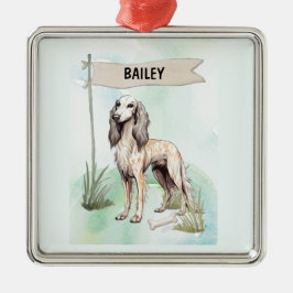 Saluki Watercolor Personalized Dog Julgransprydnad Metall