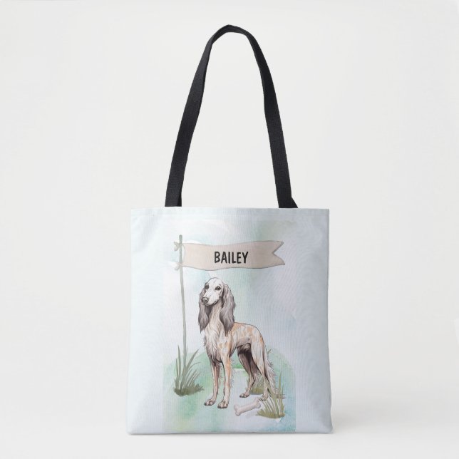 Saluki Watercolor Personalized Dog Tygkasse (Framsida)
