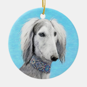 Salukmålning (Silver) - Cute Original Hund Julgransprydnad Keramik
