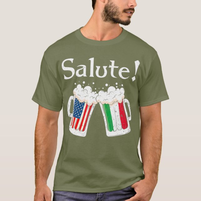 Salute Italy Cheers Toast Beer American Flagga T Shirt (Framsida)