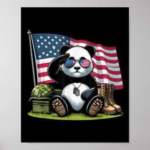 Salute Panda American USA flagga Memorial Day 4:e Poster