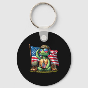 Salute Turtle American USA flagga Memorial Day 4th Nyckelring