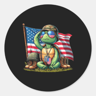 Salute Turtle American USA flagga Memorial Day 4th Runt Klistermärke